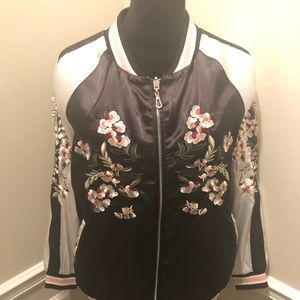 Floral embroidered satin jacket